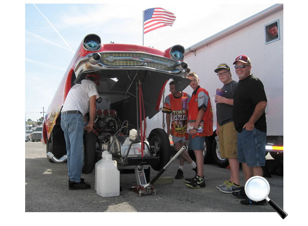 A few of the steady stream of visitors in our pits.